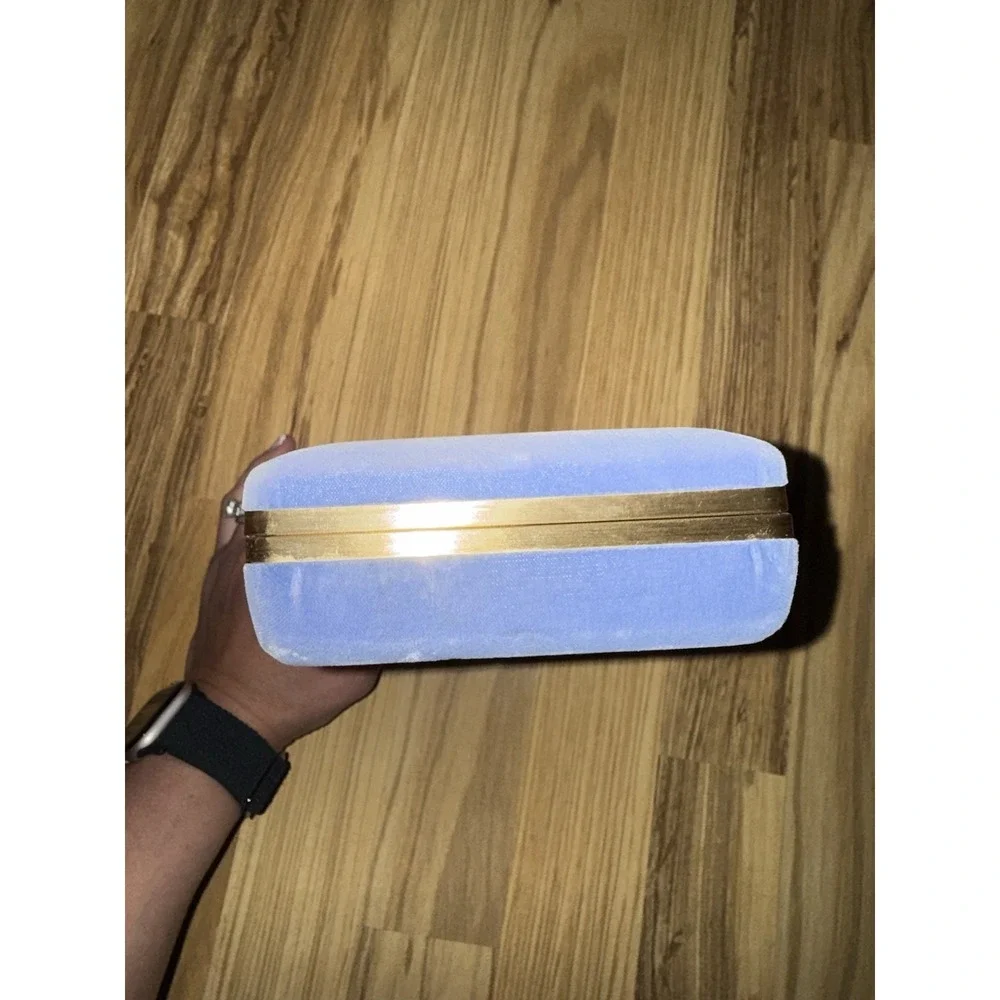 Vintage Prestige Clamshell Jewelry Travel Box Purple Blue Velvet Mid-century